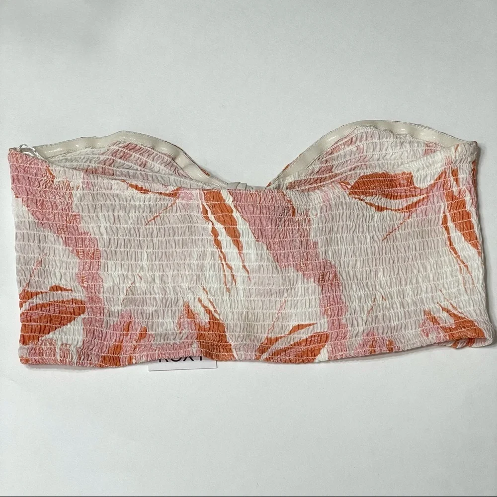 Roxy NWT floral peach coral white knot tie bandeau - Picture 7 of 12